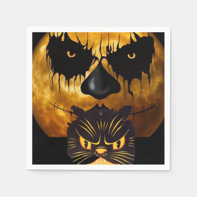 Halloween Paper Napkins, Black Cat Napkin (Front)