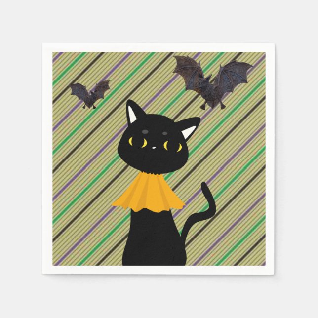 Halloween Paper Napkins, Black Cat Napkin (Front)