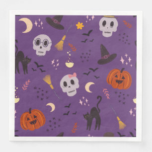 Halloween Paper Napkins – Skulls, Pumpkins & Black