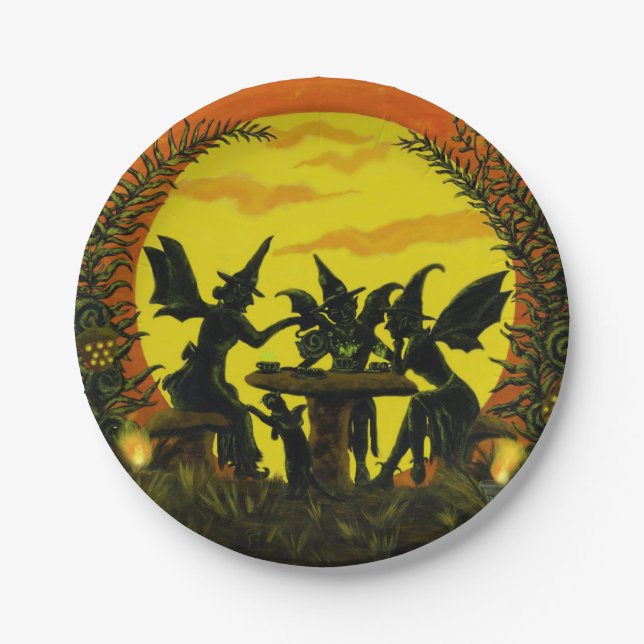 Halloween paper party plates, witches tea party paper plate (Front)