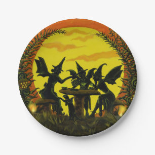 Halloween paper party plates, witches tea party plate