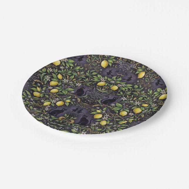 Halloween Paper Plates Gothic Lemon Pattern (Angled)