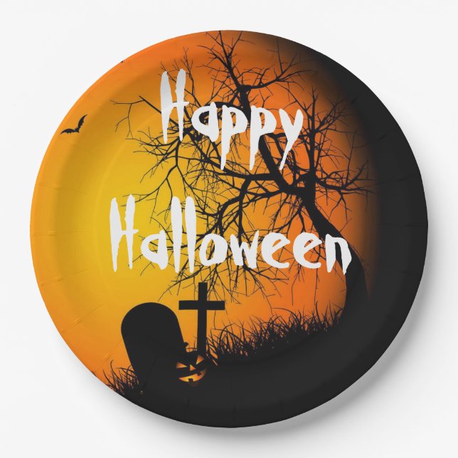 Halloween Paper Plates/Graveyard Scene Plate (Front)