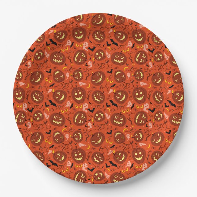 Halloween Paper Plates/Pumpkins, Ghost and Bats Plate (Front)