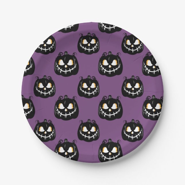 Halloween Paper Plates-Scary Pumpkin Paper Plates (Front)