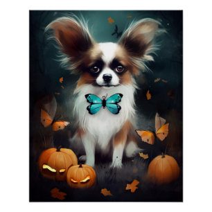 Halloween Papillon With Pumpkins Scary  Poster