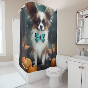 Halloween Papillon With Pumpkins Scary  Shower Curtain