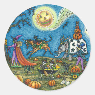 HALLOWEEN PARADE Witch Giraffe Bear Zebra Skellies Classic Round Sticker