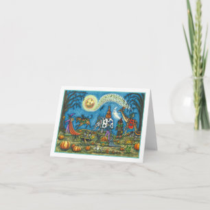 HALLOWEEN PARADE Witch Giraffe Zebra Skelly BLANK Holiday Card