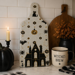 Halloween Parisian Bistro Mosaic Tile Haunted Hous Cutting Board