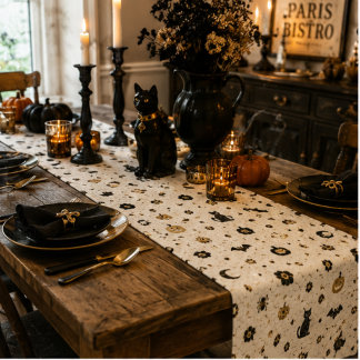 Halloween Parisian Bistro Mosaic Vintage Gothic  Short Table Runner