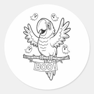Halloween Parrot Boo For Kids To Colour And Paint Classic Round Sticker