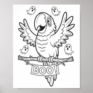 Halloween Parrot Boo For Kids To Colour And Paint  Poster