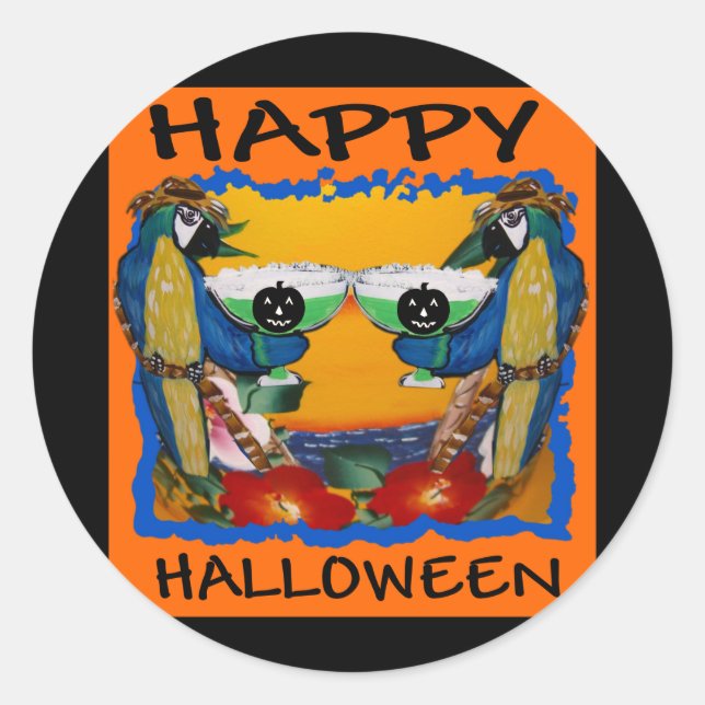 HALLOWEEN PARROTS CLASSIC ROUND STICKER (Front)