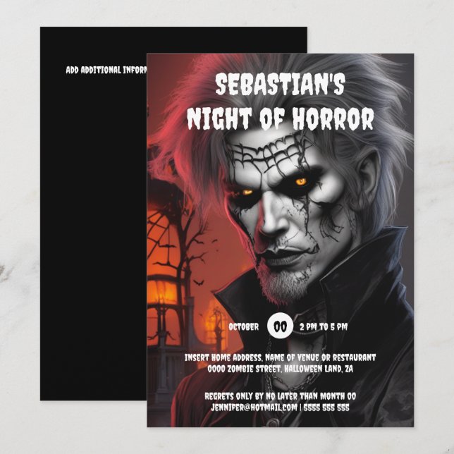 Halloween party adults gothic vampire man tattoos  invitation (Front/Back)