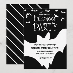 Halloween Party Bat Black and White Spooky Costume Invitation