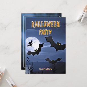 Halloween Party Bats Flying Witch Invitation