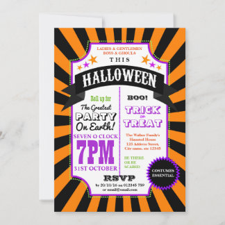 Halloween Party Black and Orange Carnival invite