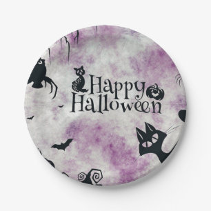 Halloween Party Black Cat Evil Pumpkins Scary Owls Paper Plate