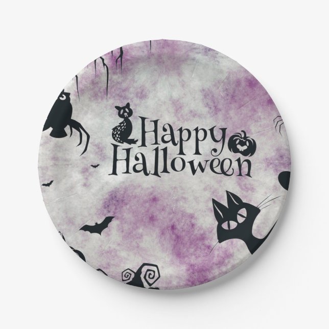 Halloween Party Black Cat Evil Pumpkins Scary Owls Paper Plate (Front)