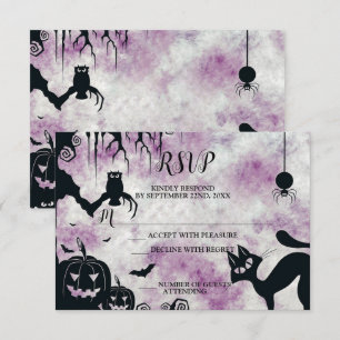 Halloween Party Black Cat Evil Pumpkins Scary Owls RSVP Card