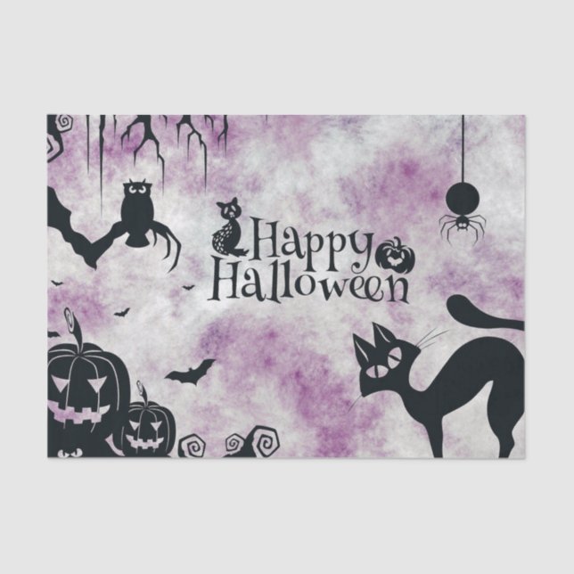 Halloween Party Black Cat Evil Pumpkins Scary Owls Tissue Paper (Front)