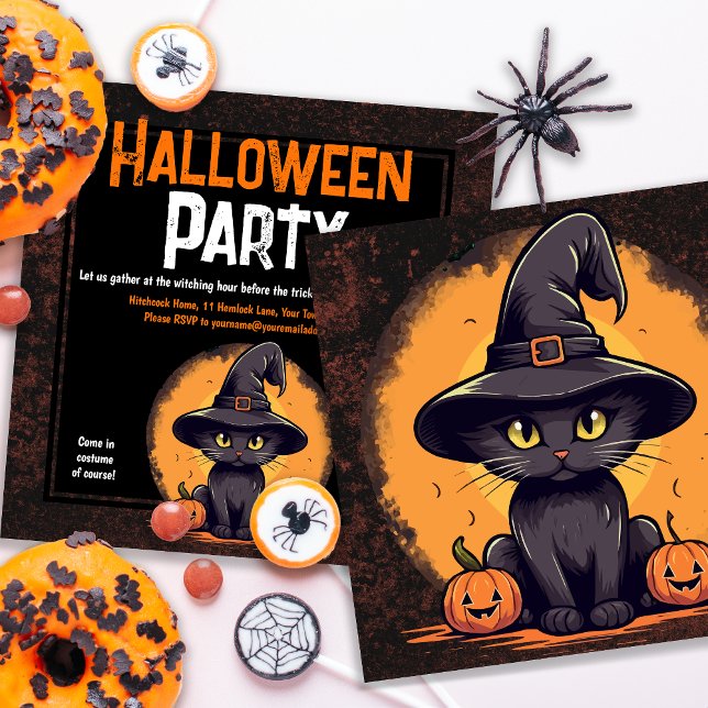 Halloween Party Black Cat Invitation (Creator Uploaded)