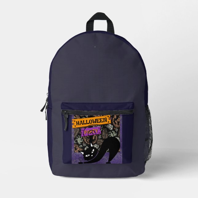 Halloween Party, Black Cat,Modern , Trendy  Printed Backpack (Front)