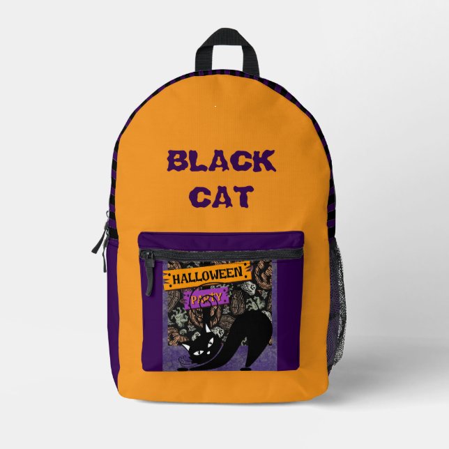 Halloween Party, Black Cat,Modern , Trendy Printed Backpack (Front)