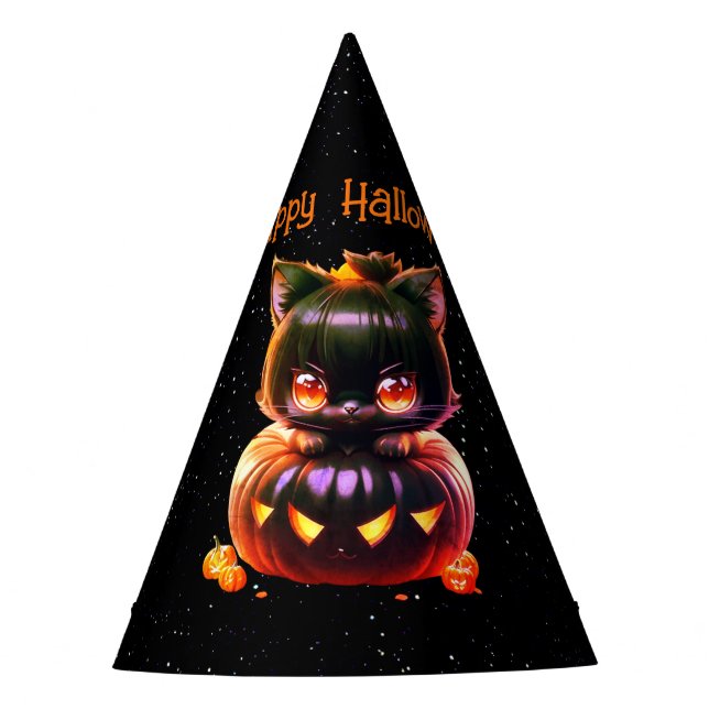 Halloween Party Black Cat Pumpkin Horror Scary Party Hat (Front)