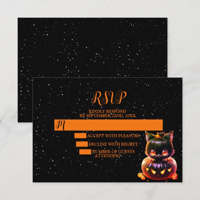 Halloween Party Black Cat Pumpkin Horror Scary RSVP Card (Front/Back)