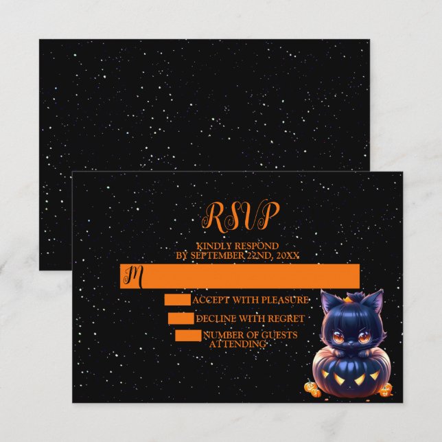 Halloween Party Black Cat Pumpkin Horror Scary RSVP Card (Front/Back)