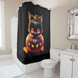 Halloween Party Black Cat Pumpkin Horror Scary Shower Curtain