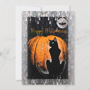 Halloween Party   Black Cat & Pumpkin Invitation