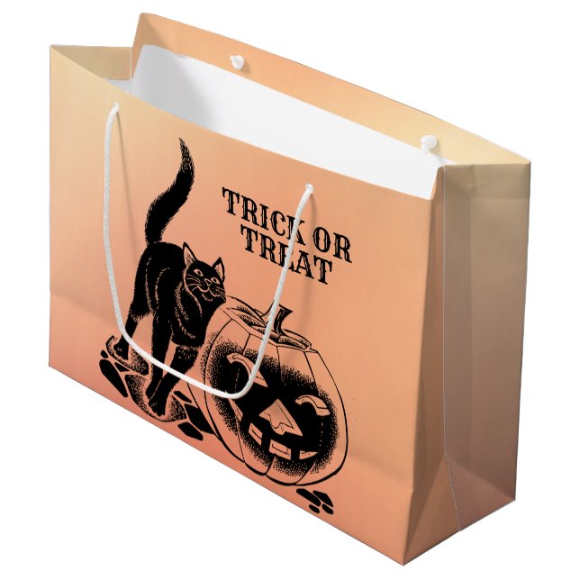 Halloween Party Black Cat Pumpkin Orange Scary Large Gift Bag (Front Angled)