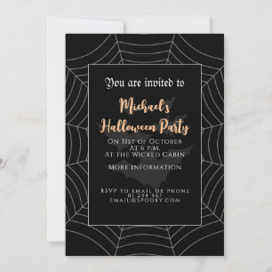 Halloween Party Black grey spider web bats Invitation