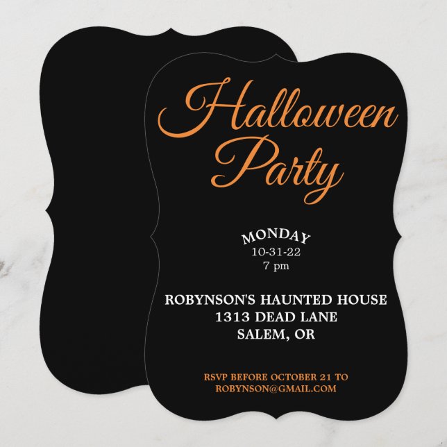 Halloween Party Black Invitation (Front/Back)