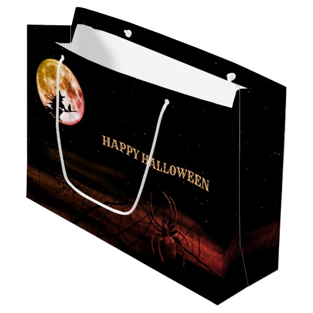 Halloween Party Black Night Full Moon Scary Large Gift Bag (Front Angled)