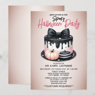 Halloween Party Black Pink Cake Treat Spooky Invitation