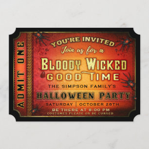 Halloween Party Bloody Wicked Ticket Invitation