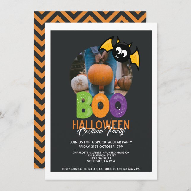 Halloween Party Boo And Bat Personalised Invitation (Front/Back)