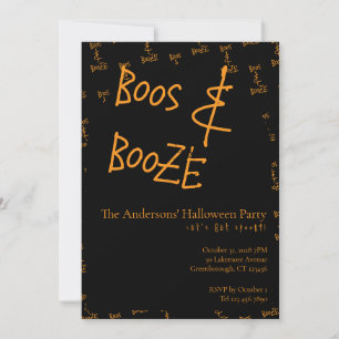 Halloween Party Boos and Booze Orange Black Invitation