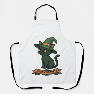 Halloween Party Cat Vintage Vector Design_1 Apron