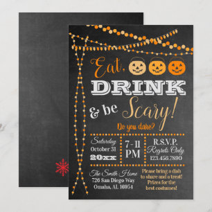 Halloween Party Chalkboard Eat Drink be Scary Invitation