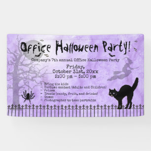 Halloween Party Collage, Purple Grunge - Black Cat Banner