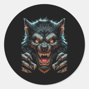 Halloween Party Costume Angry Werewolf Wolfman Classic Round Sticker