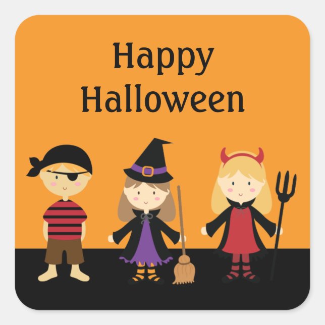 Halloween Party Costume Kids Favour Square Sticker (Front)