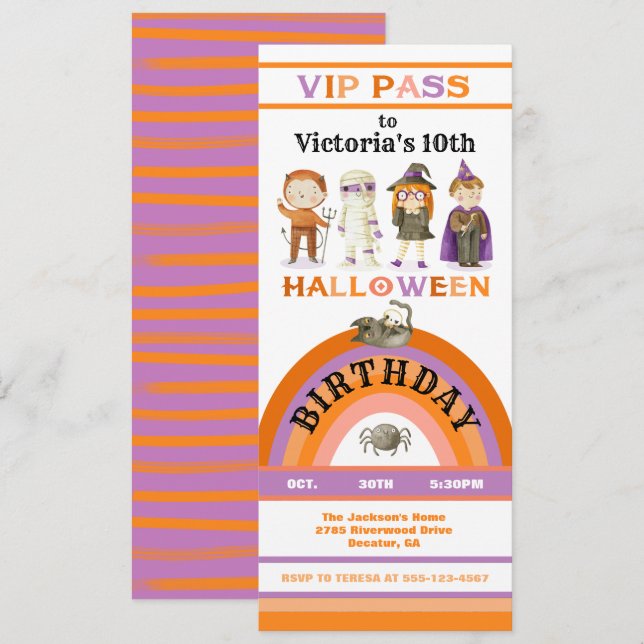 Halloween Party Costume VIP pass ticket Invitation (Front/Back)