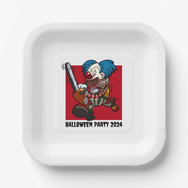 Halloween Party Crazy Chainsaw Clown Edit The Text Paper Plate (Front)
