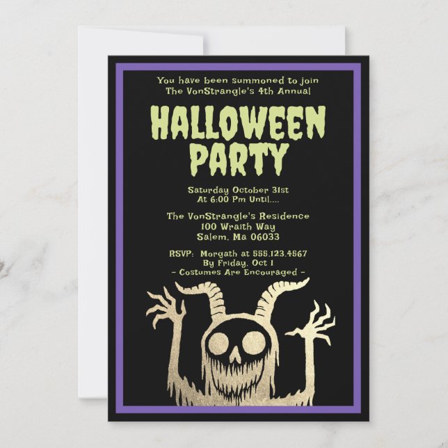  Halloween Party Creepy Demonic Monster Invitation (Front)